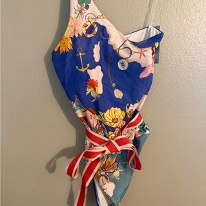 ANTONIO MELANI RARE BNWT Nautical one-shoulder One-Piece Swimsuit